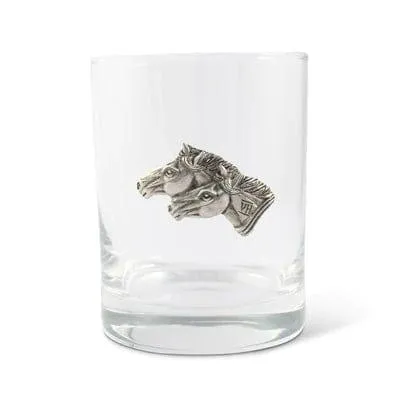 Pewter Horses Double Old Fashioned Glasses