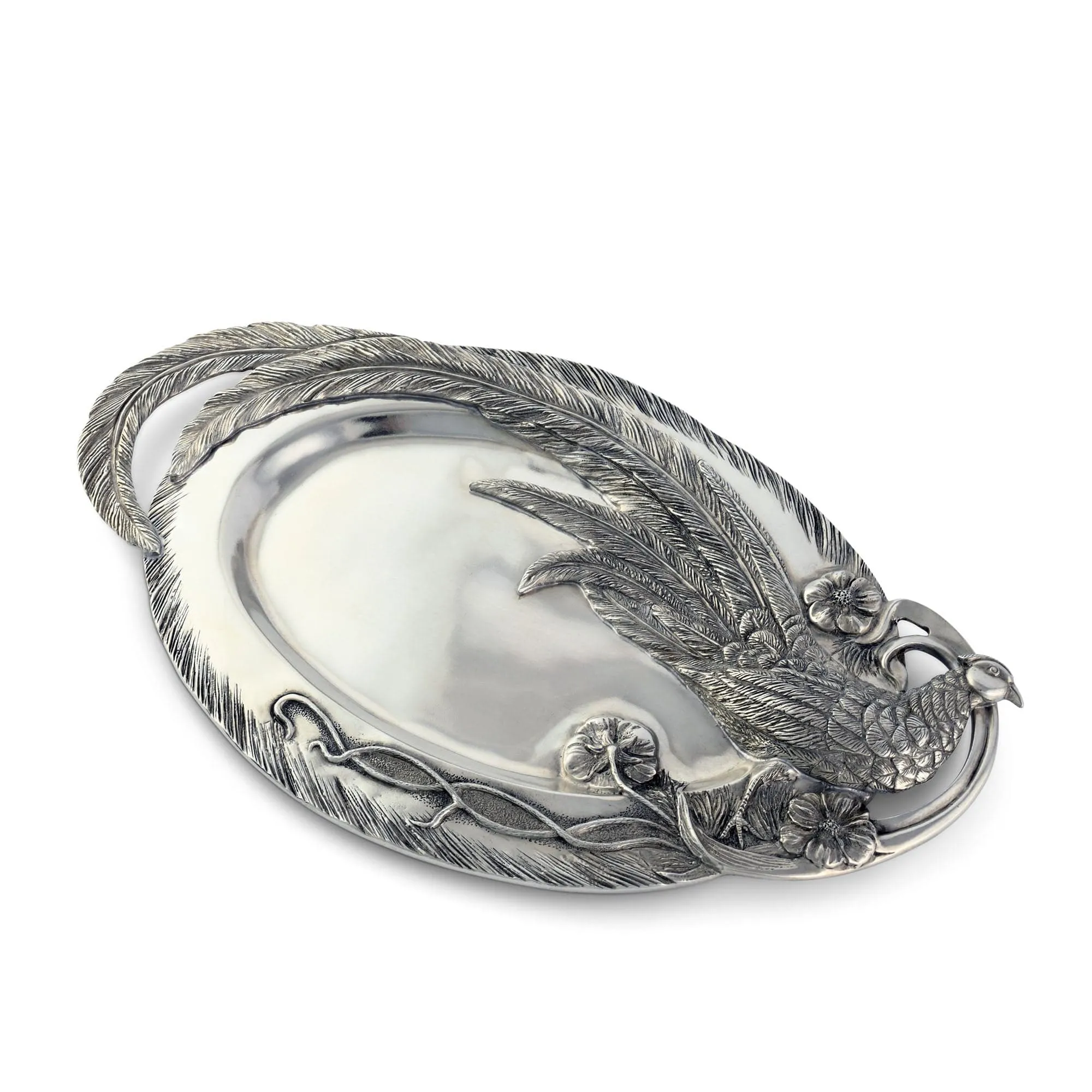 Pewter Pheasant Oval Serving Tray