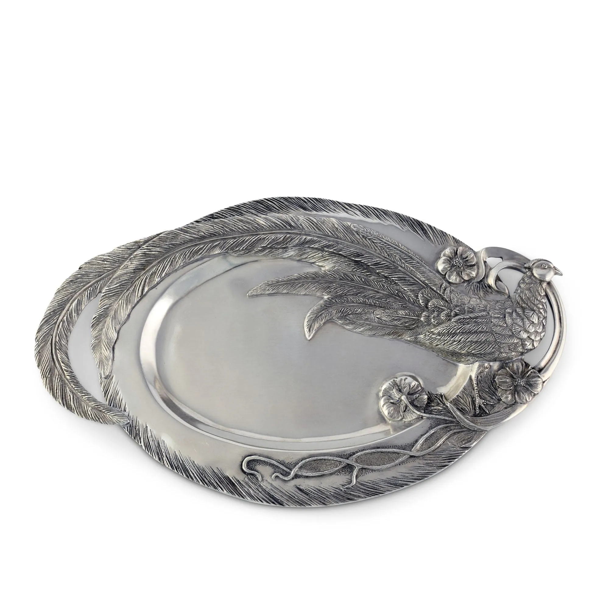 Pewter Pheasant Oval Serving Tray