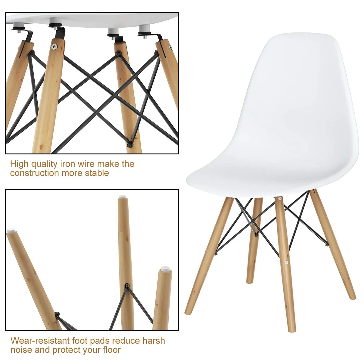 Pre Assembled Mid Century Modern Dining Chairs Set of 2, White
