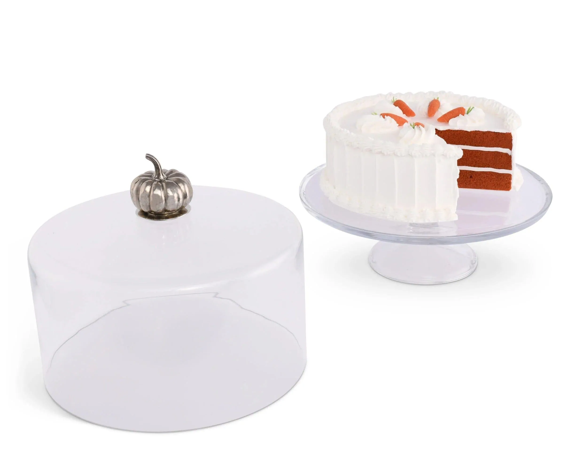Pumpkin Handle Hand Blown Glass Cake Stand