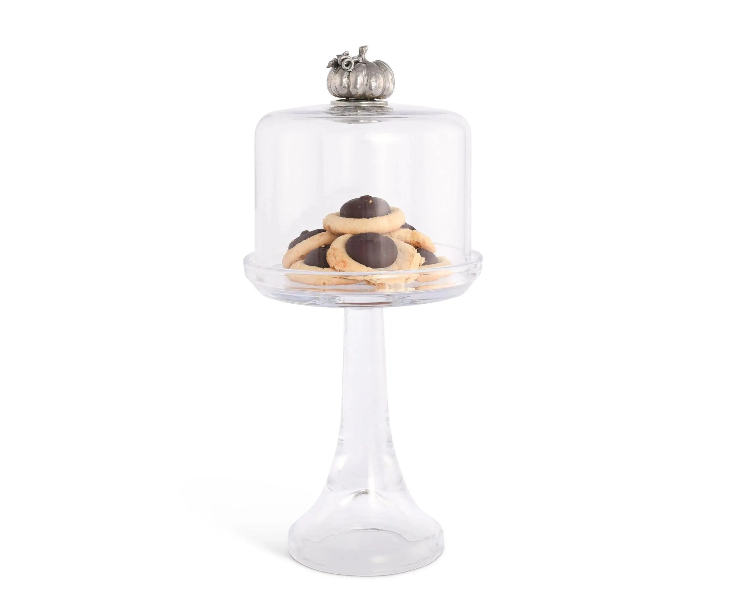 Pumpkin Handle Hand Blown Glass Cake Stand