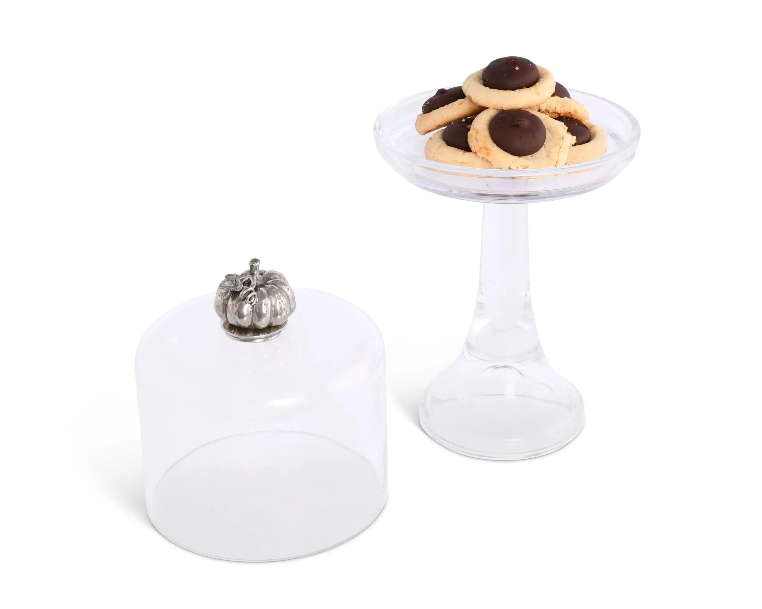 Pumpkin Handle Hand Blown Glass Cake Stand