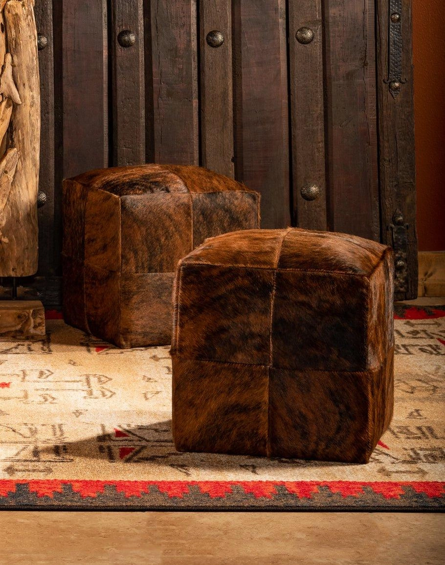 Quatro Panel Cowhide Cube Ottoman