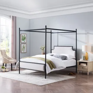 Queen Size Iron Canopy Bed Frame with Upholstered Studded Headboard - NH118803 patio chairs, outdoor seating
