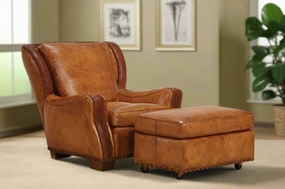 Rambler Leather Lounge Chair & Ottoman table runner, placemat