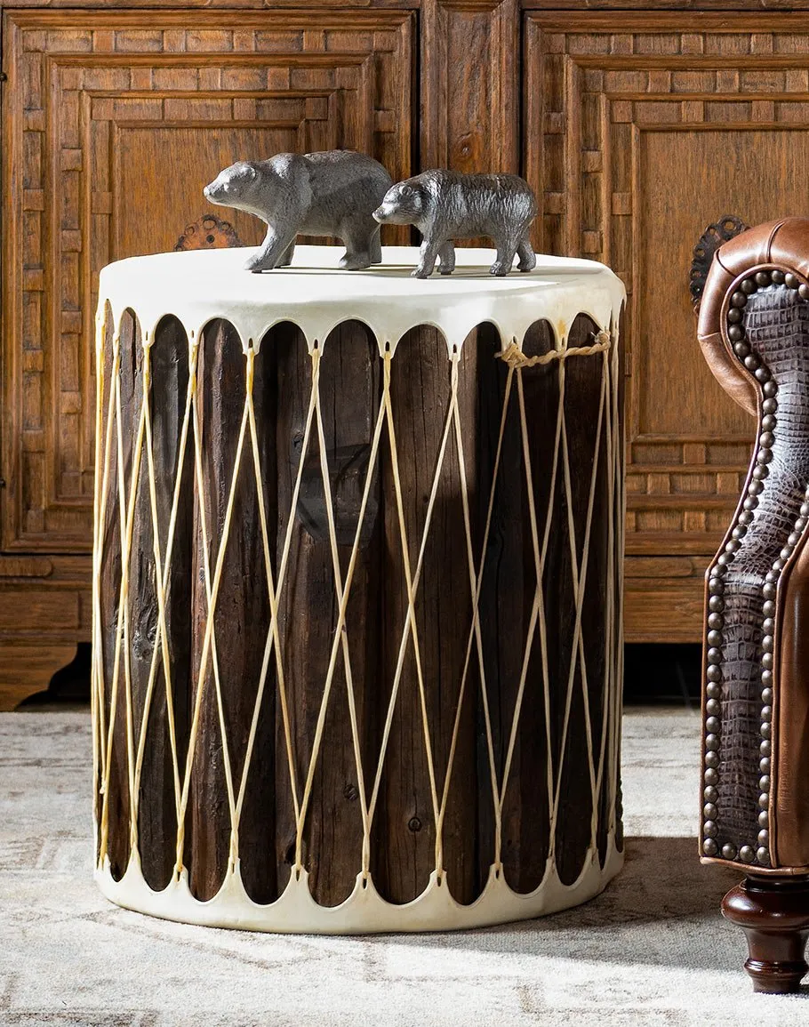 Rawhide Drum Accent Table