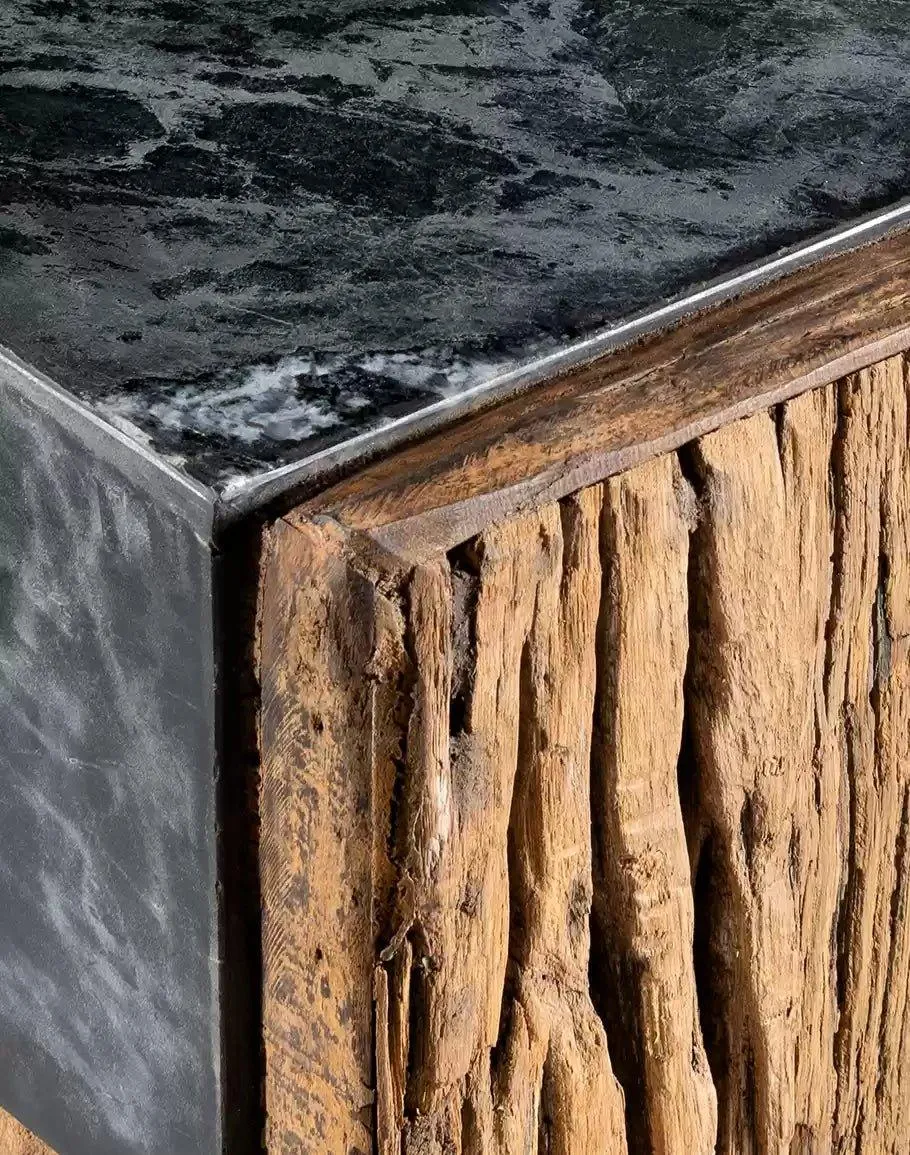 Reclaimed Pine & Marble Side Table