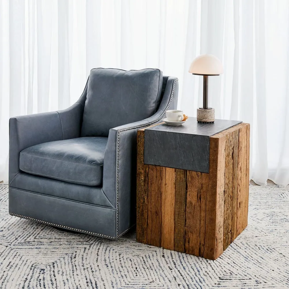 Reclaimed Pine & Marble Side Table