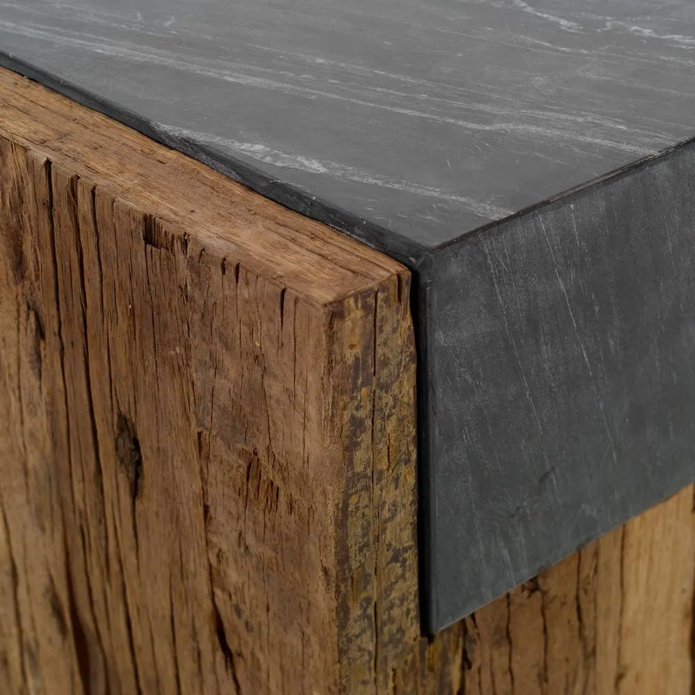 Reclaimed Pine & Marble Side Table