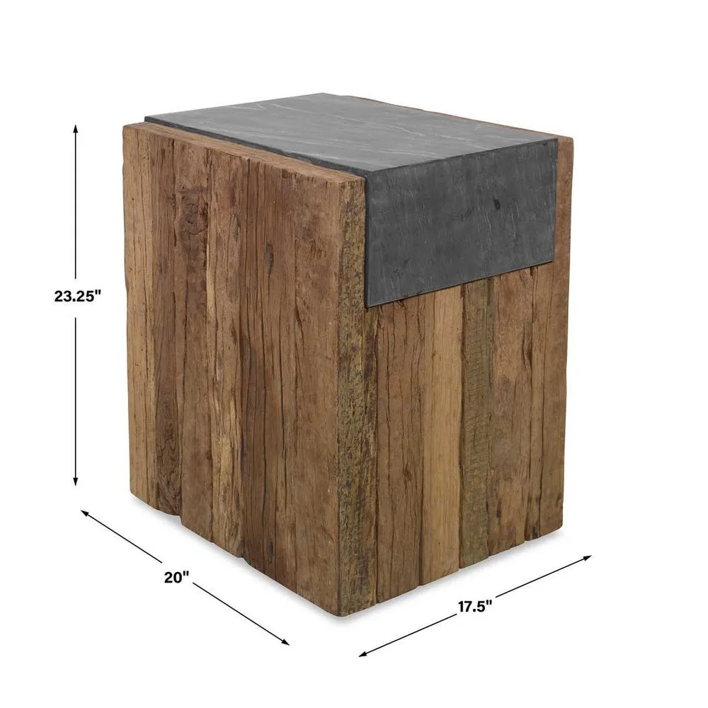 Reclaimed Pine & Marble Side Table