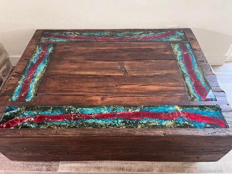 Reclaimed Wood w/ Glass Inserts Coffee Table