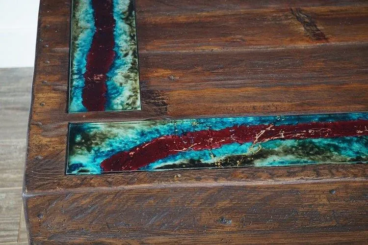 Reclaimed Wood w/ Glass Inserts Coffee Table