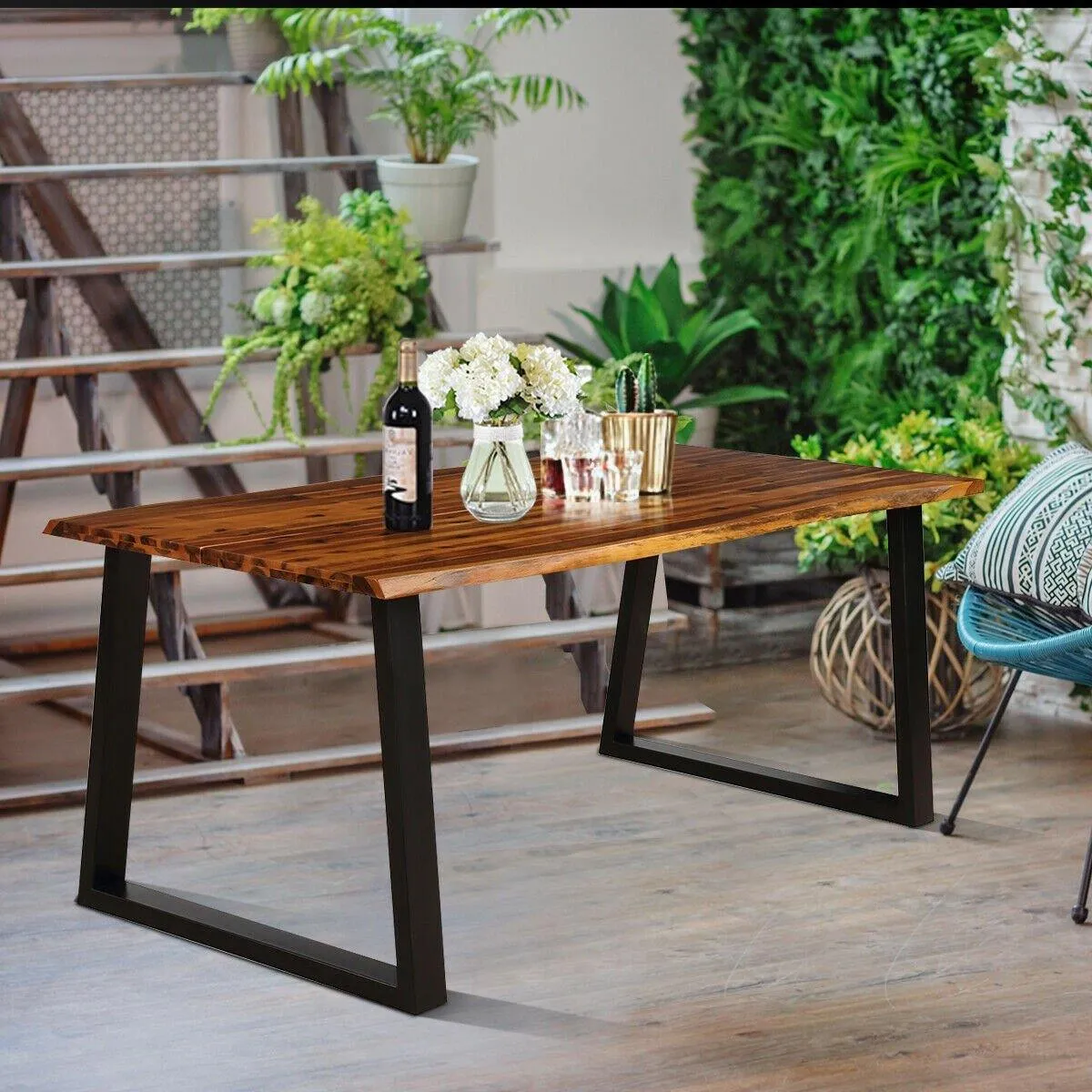 Rectangular Acacia Wood Dining Table Rustic Indoor & Outdoor Furniture