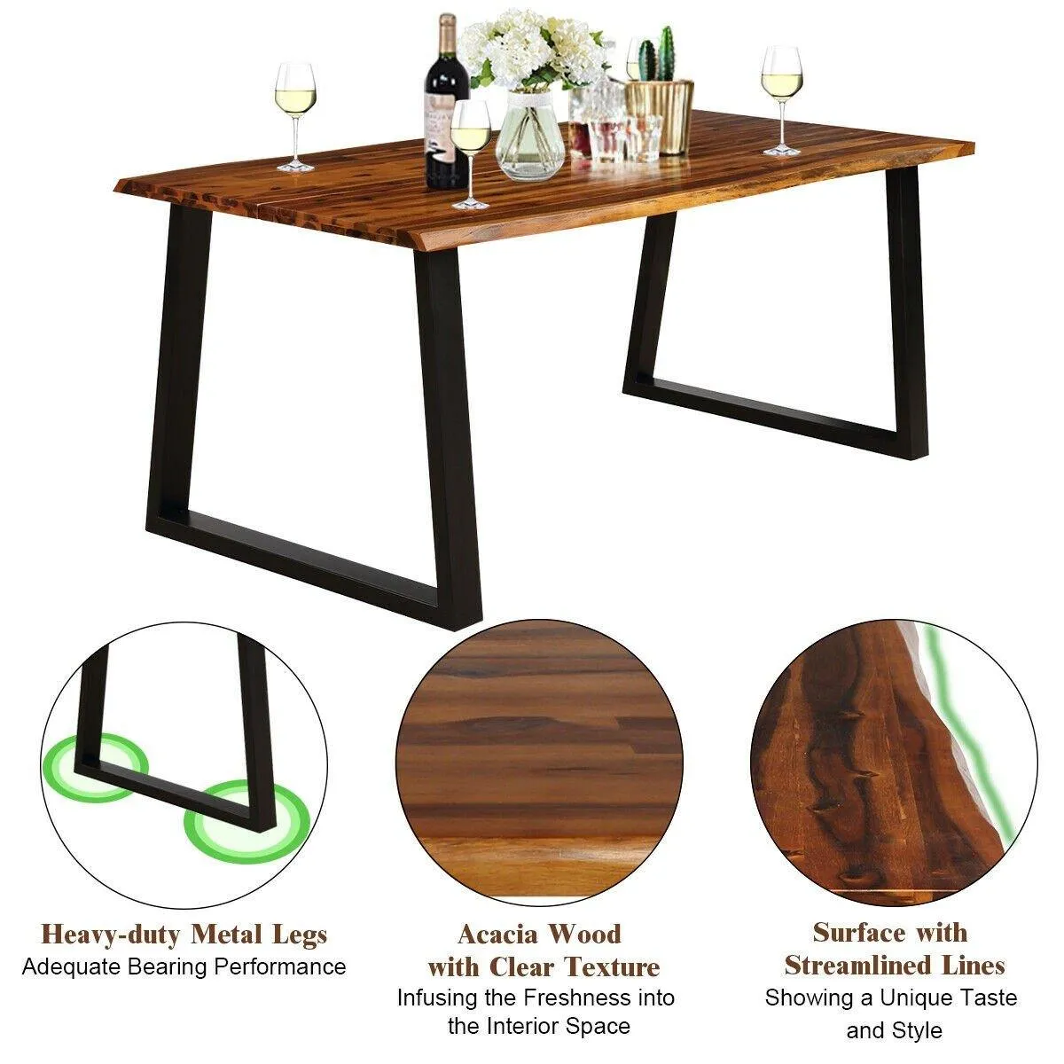 Rectangular Acacia Wood Dining Table Rustic Indoor & Outdoor Furniture
