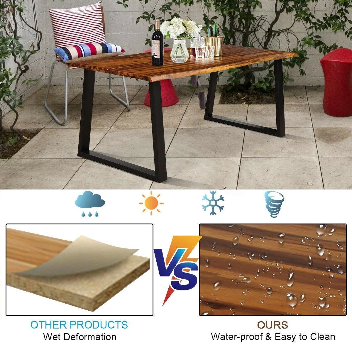 Rectangular Acacia Wood Dining Table Rustic Indoor & Outdoor Furniture