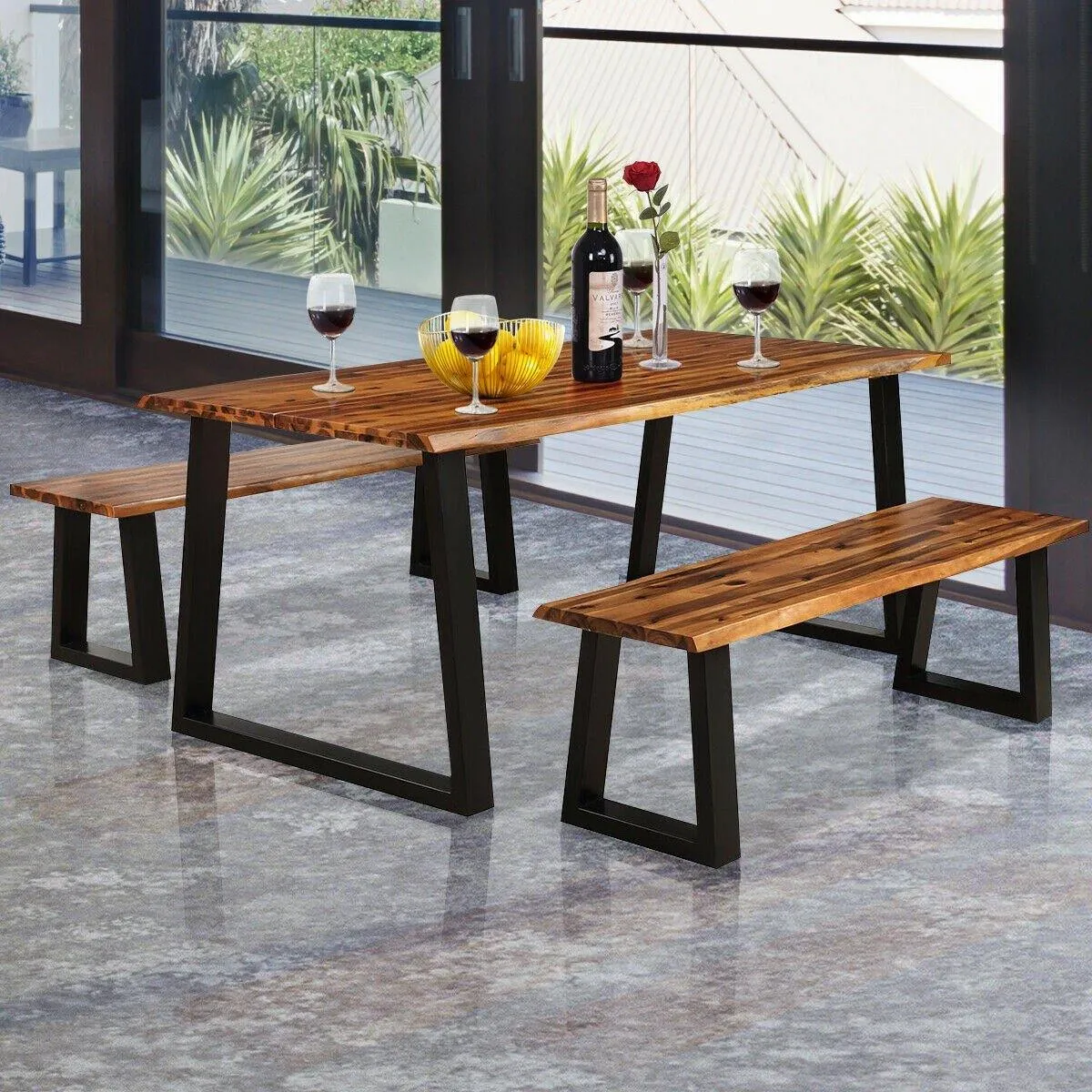 Rectangular Acacia Wood Dining Table Rustic Indoor & Outdoor Furniture