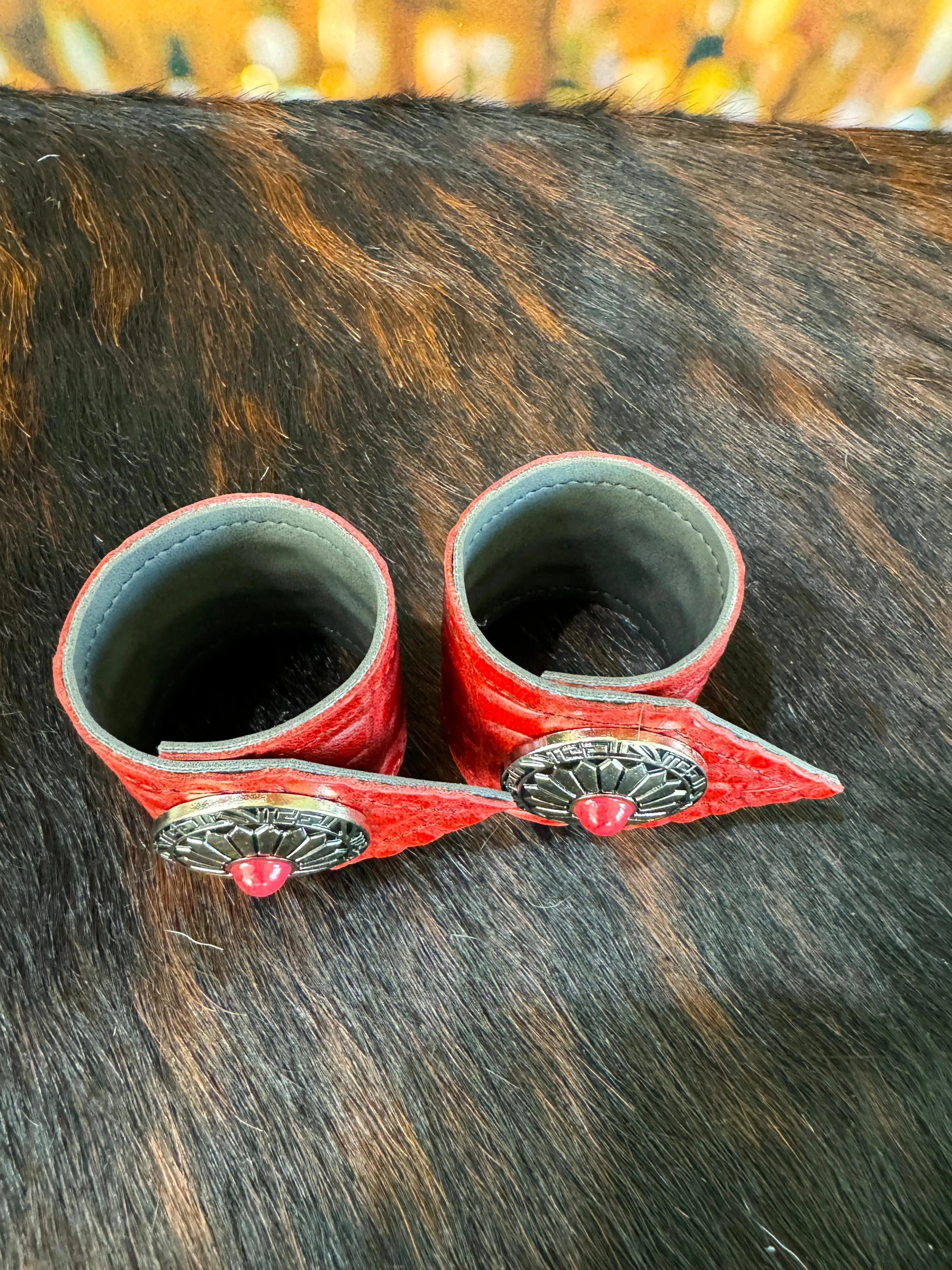 Red Croc Leather & Concho Napkin Rings