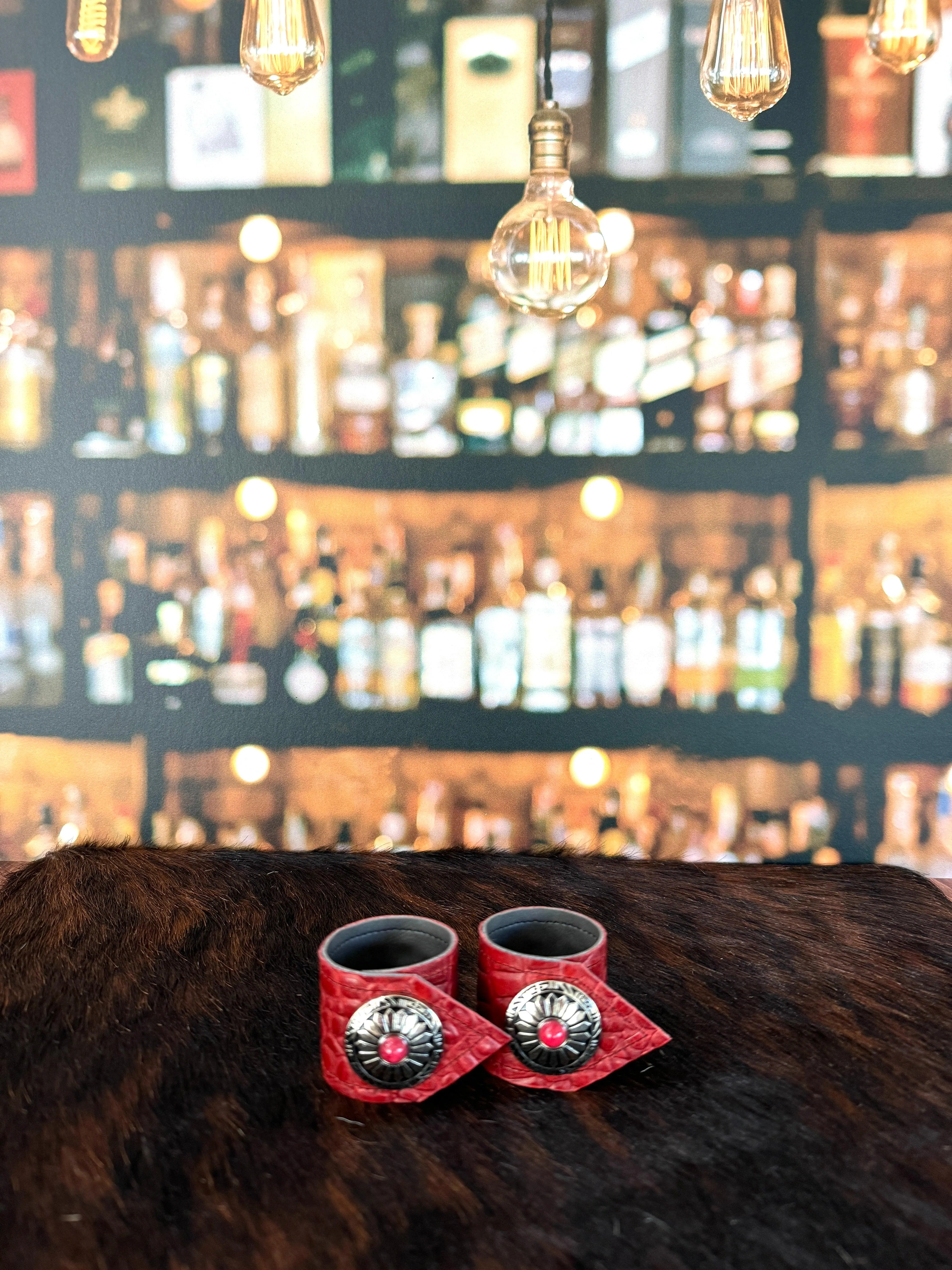 Red Croc Leather & Concho Napkin Rings