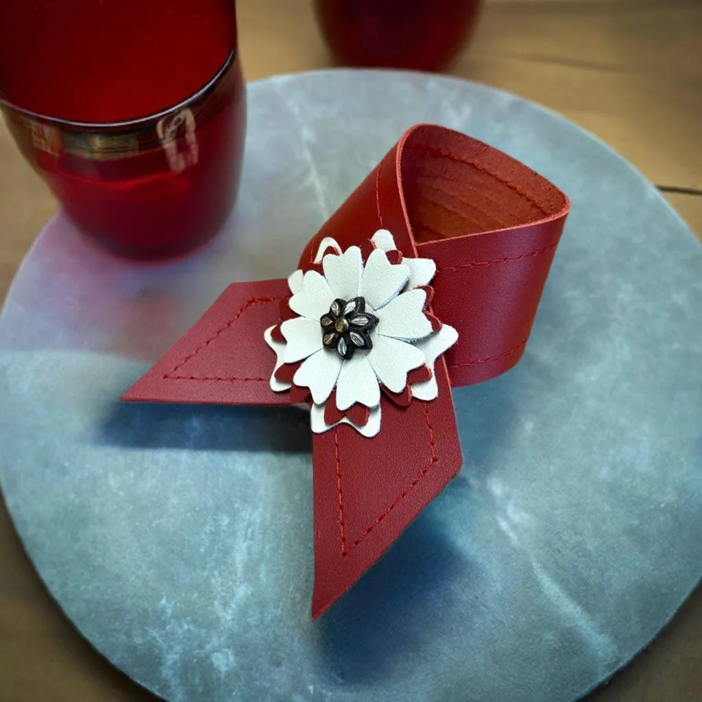 Red Leather Flower Concho Napkin Rings toilet seat cover, slow close seat
