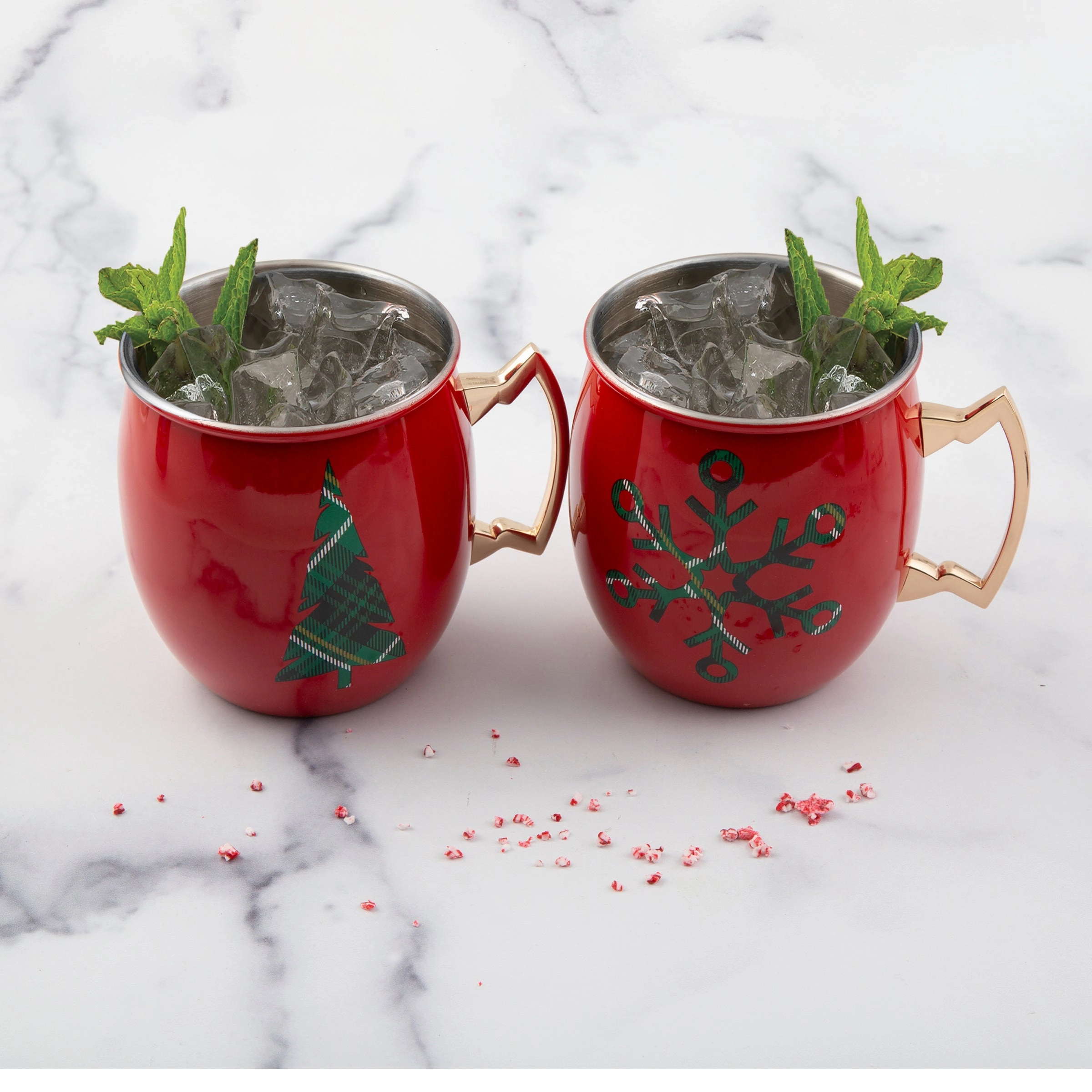 Red Christmas Moscow Mule Mugs - Set Of 2