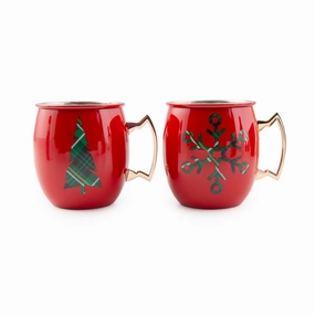 Red Christmas Moscow Mule Mugs - Set Of 2
