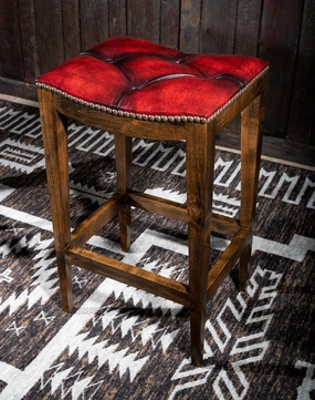 Red Leather Western Saddle Stool glassware set, wine glass
