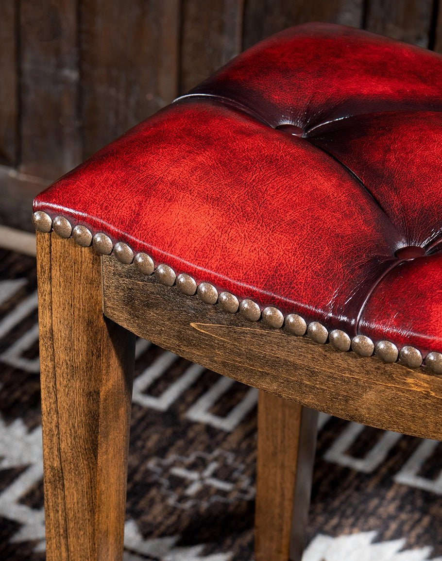 Red Leather Western Saddle Stool