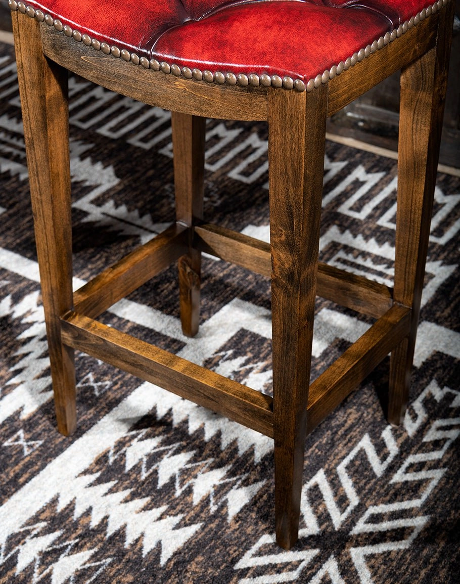 Red Leather Western Saddle Stool