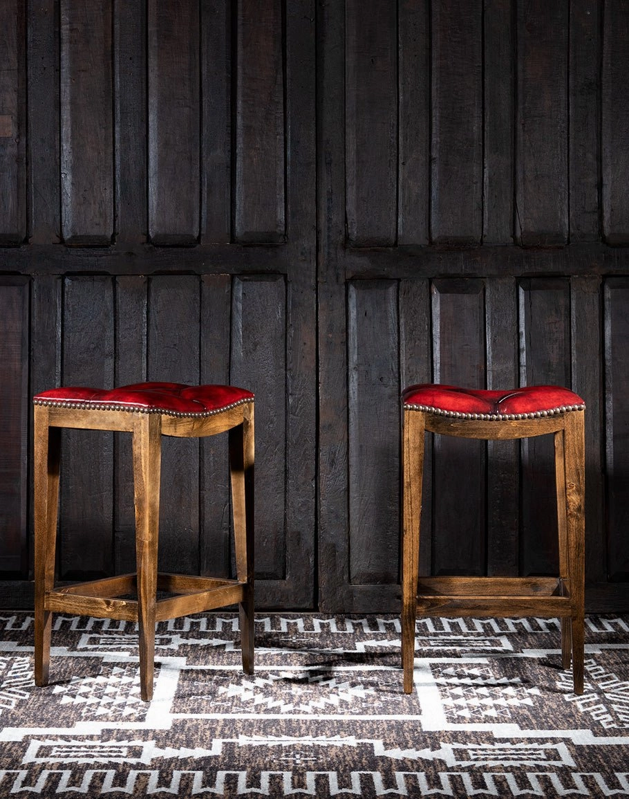 Red Leather Western Saddle Stool