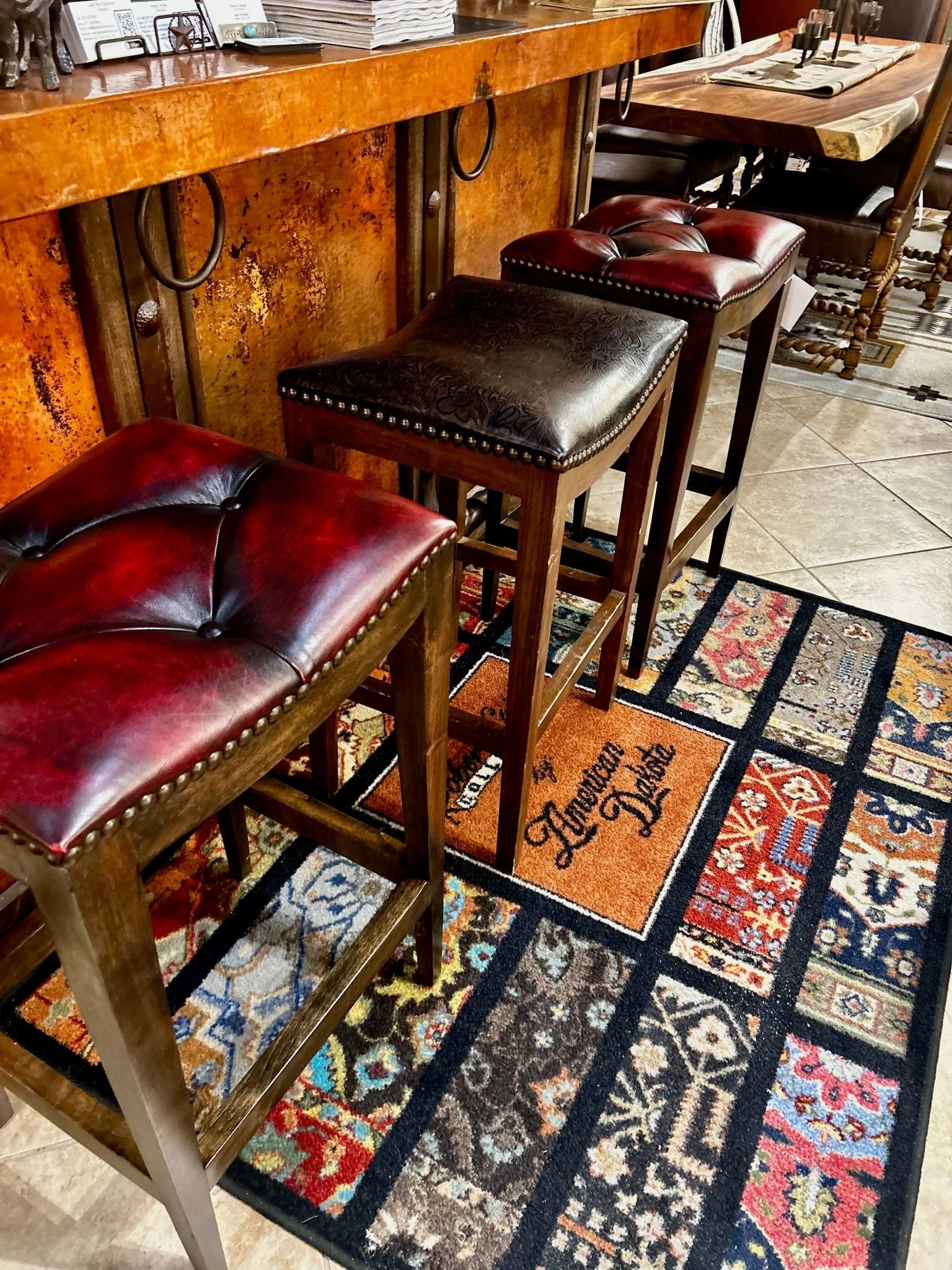 Red Leather Western Saddle Stool