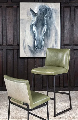 Refined Rustic Living Leather & Cowhide Bar Chair