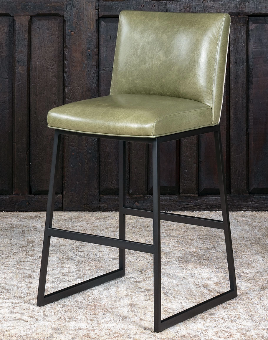 Refined Rustic Living Leather & Cowhide Bar Chair