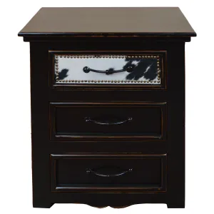 Regal Ebony Black/White Cowhide Nightstand bedroom furniture, nightstand