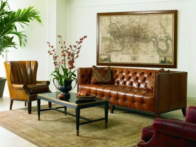 Rockford Tufted Tan Leather Sofa
