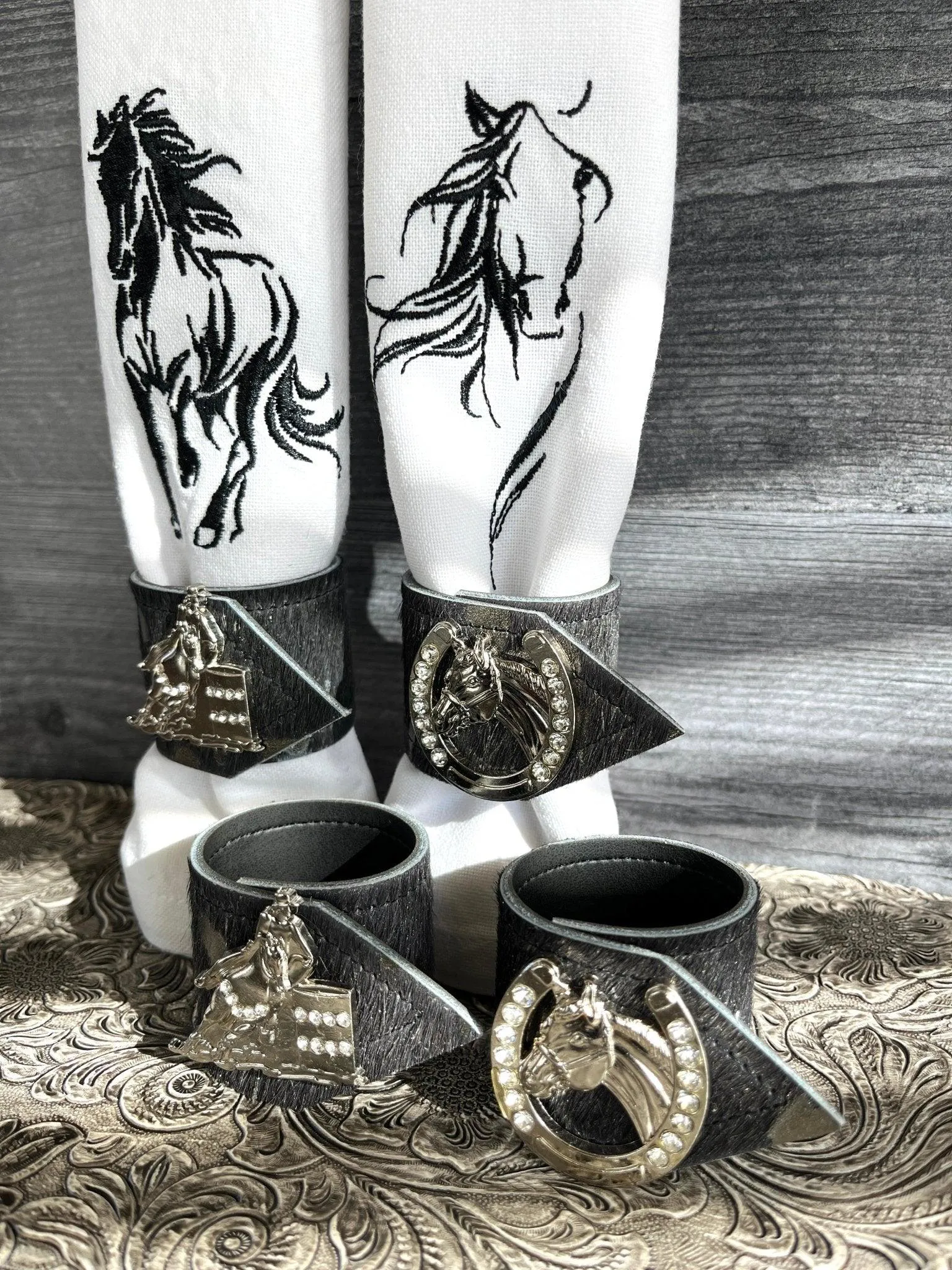 Rodeo Champs Cowhide Napkin Rings