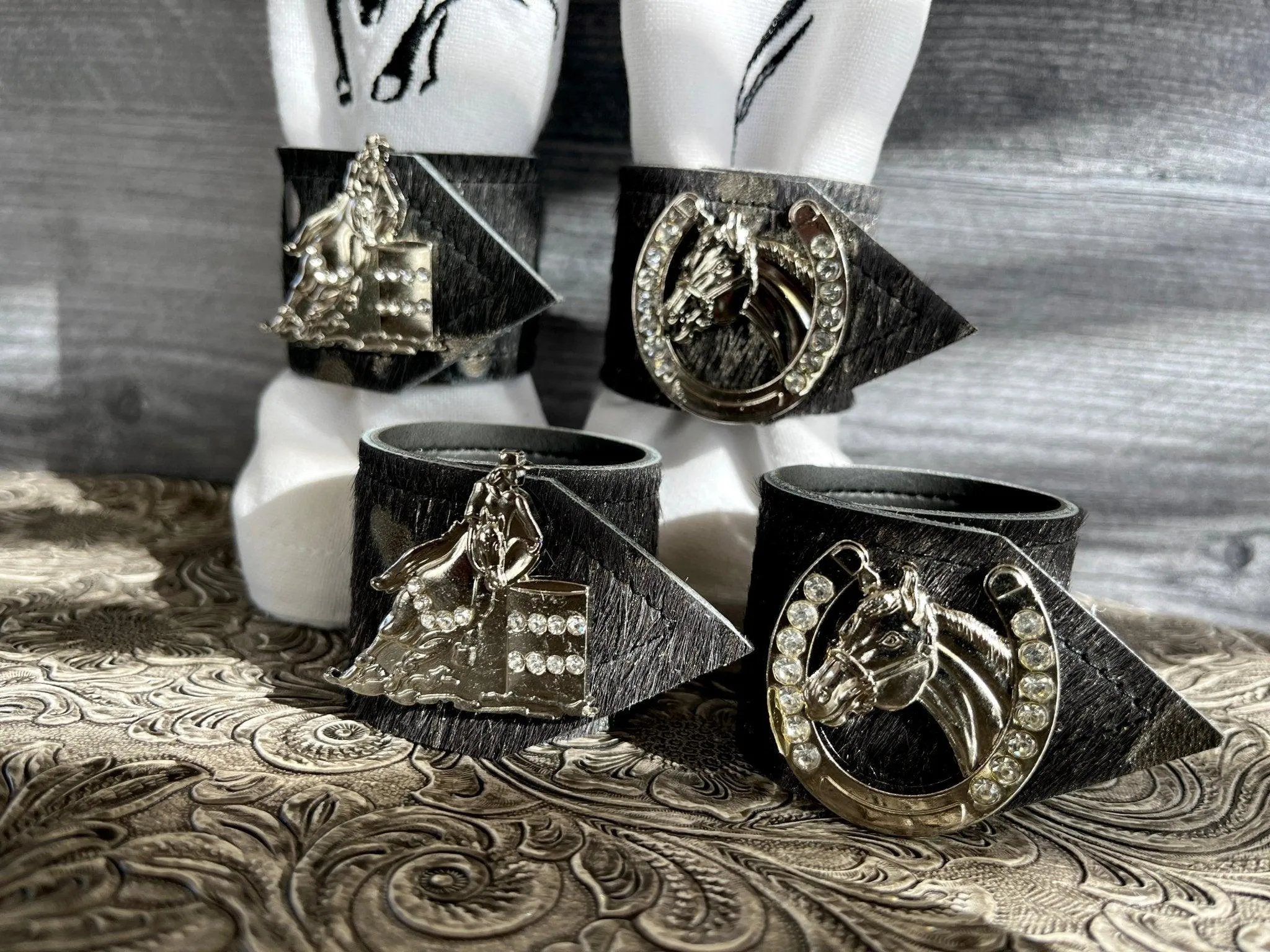 Rodeo Champs Cowhide Napkin Rings