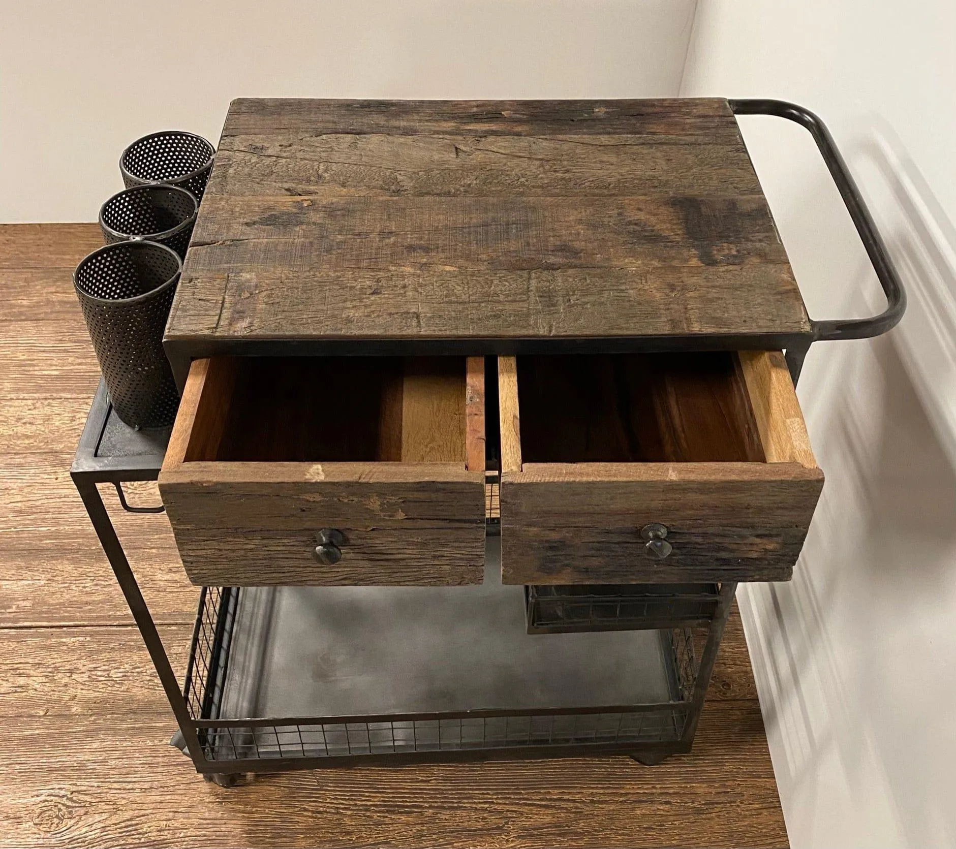 Rolling Rustic Wood & Iron Bar Cart