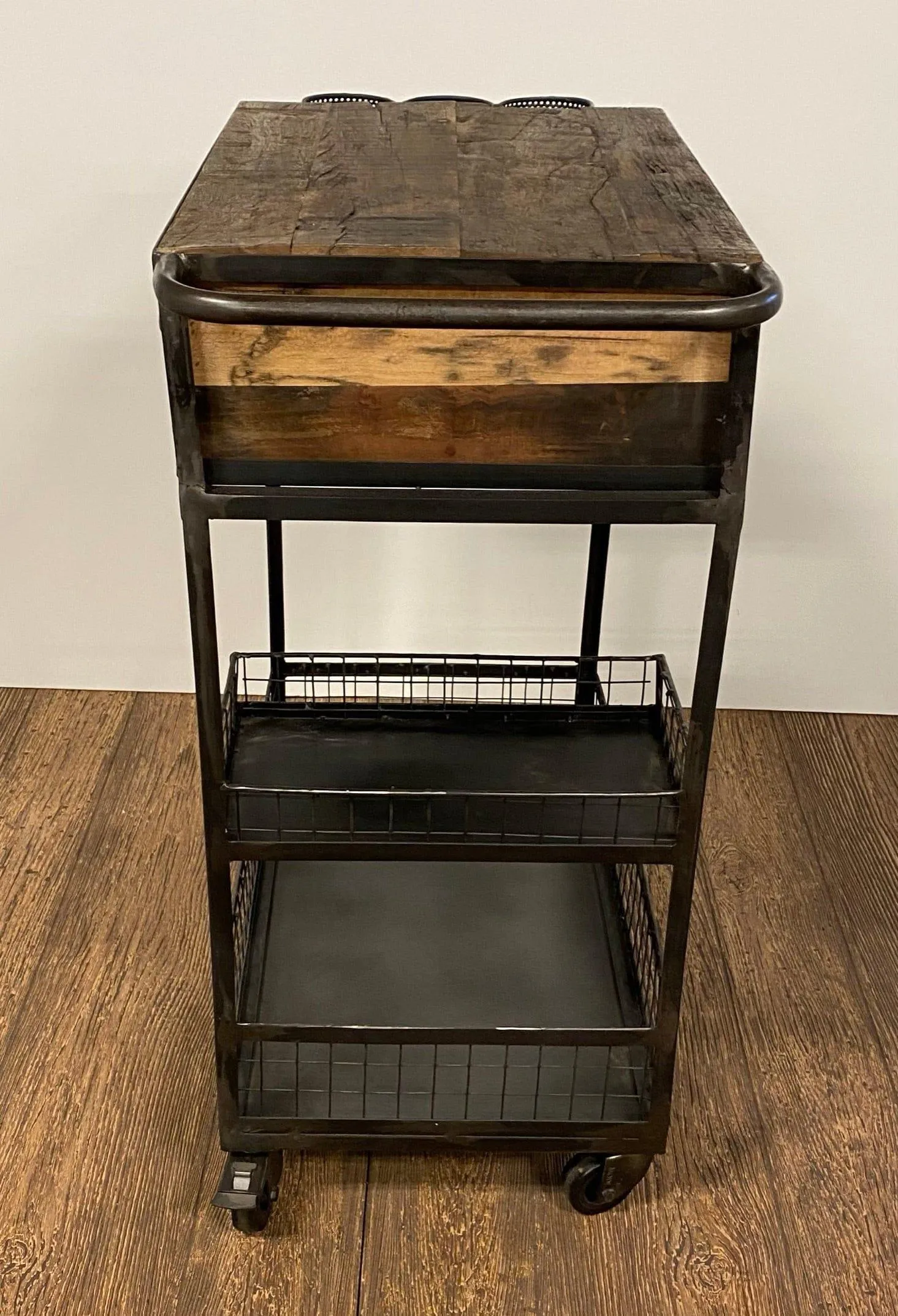 Rolling Rustic Wood & Iron Bar Cart