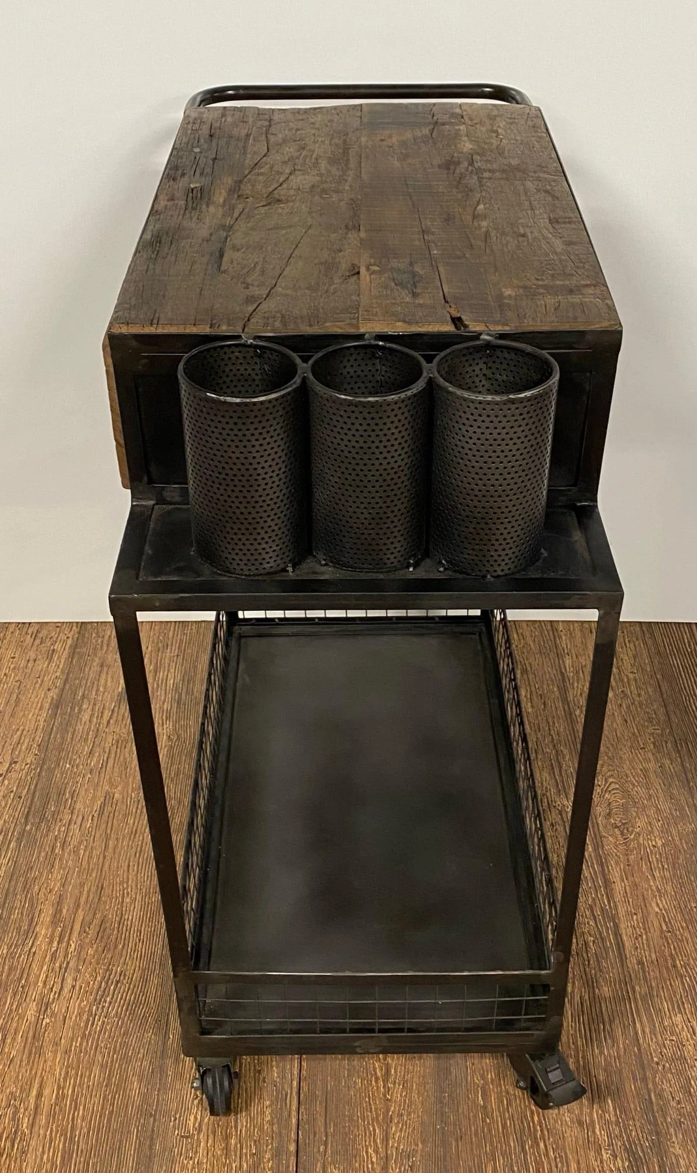 Rolling Rustic Wood & Iron Bar Cart