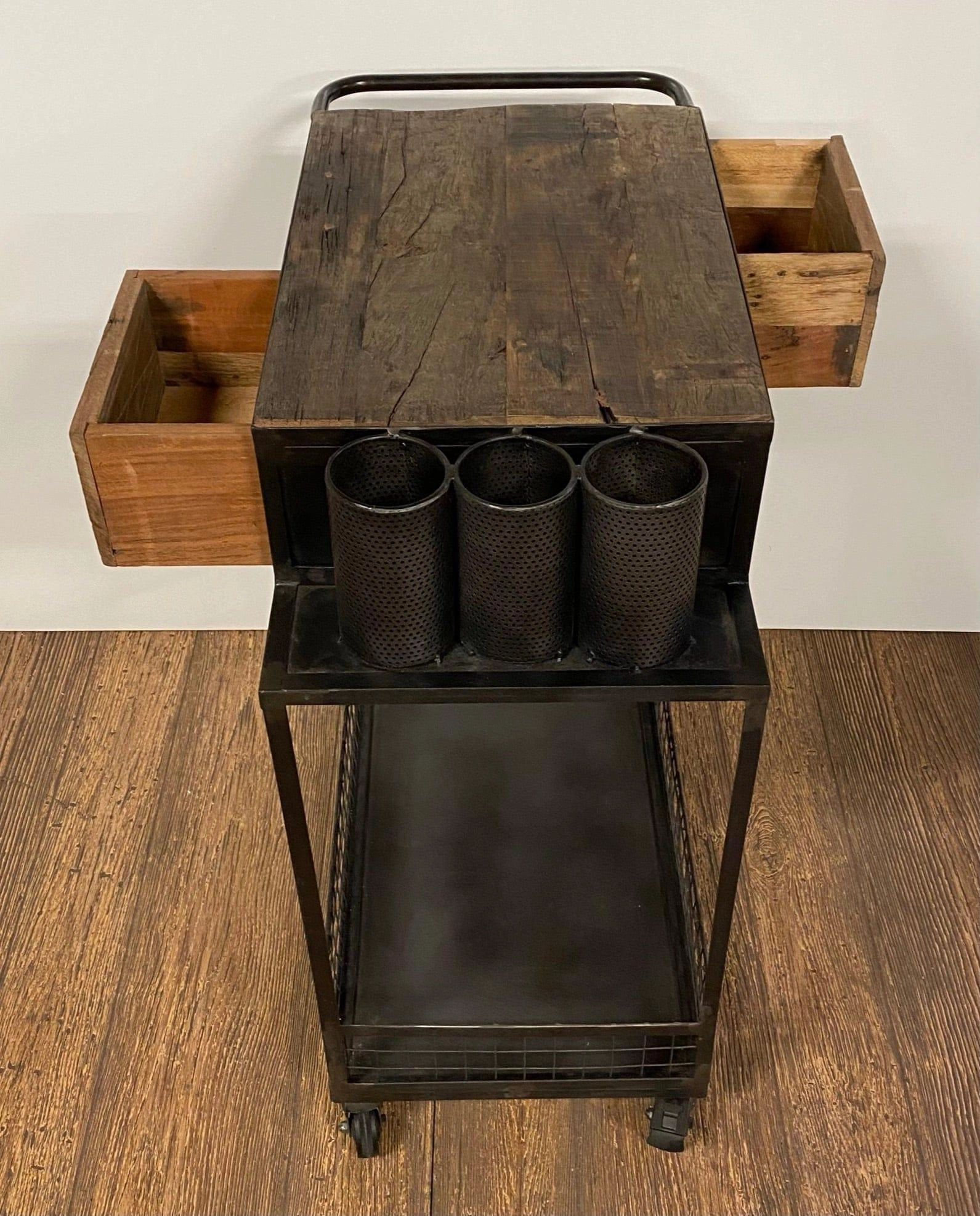 Rolling Rustic Wood & Iron Bar Cart