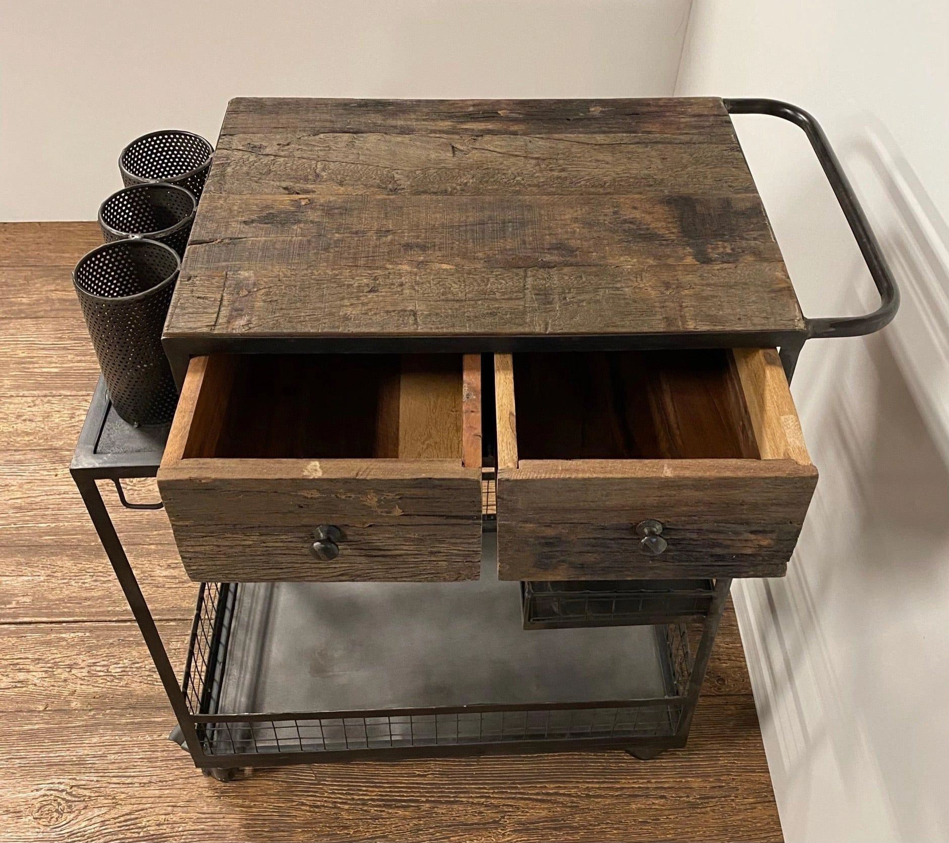 Rolling Rustic Wood & Iron Bar Cart