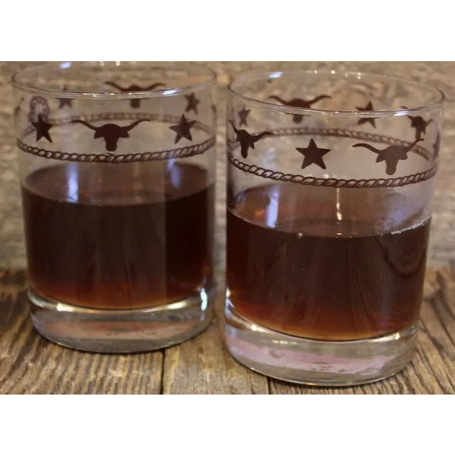 Rope and Longhorns Double Old Fashioned Glasses