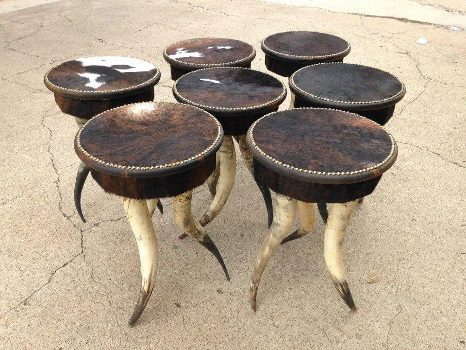 Round Cowhide & Horn Side Table