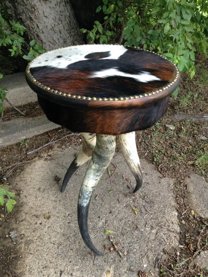 Round Cowhide & Horn Side Table