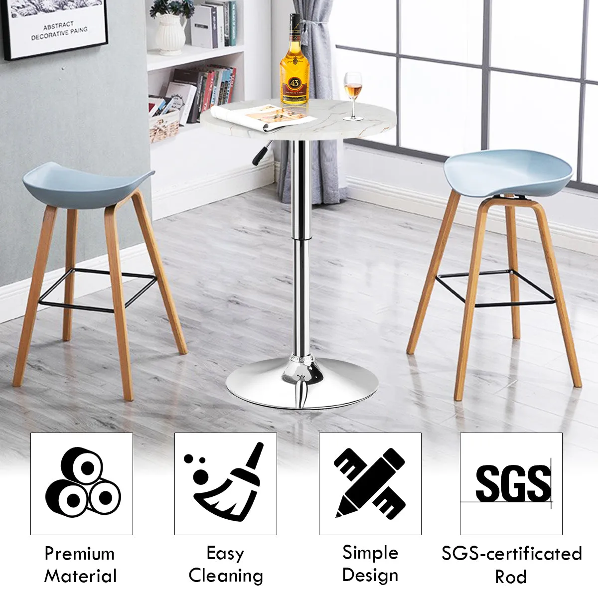 Round Pub Table Height Adjustable, 360 Swivel Cocktail Pub Table