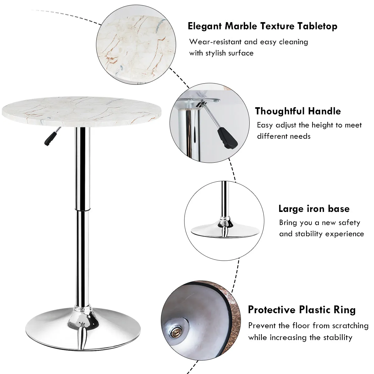 Round Pub Table Height Adjustable, 360 Swivel Cocktail Pub Table
