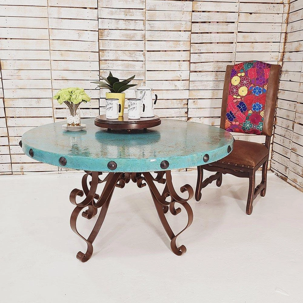 Round Copper Dining Table with Iron Base