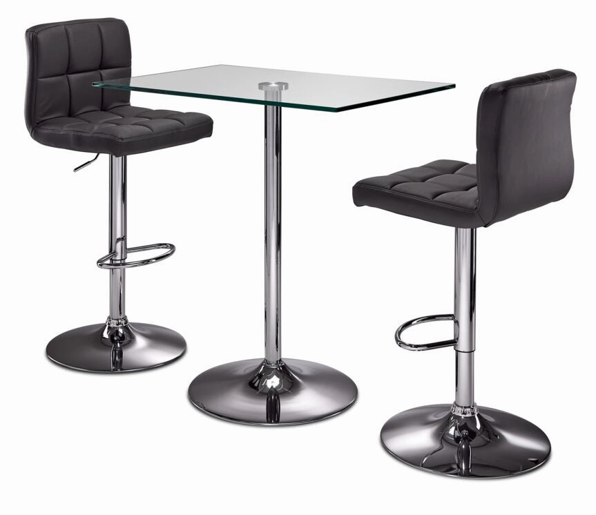 Roxanne 3-Piece Counter Height Rectangular Dining Set - Glass, Chrome, Grey