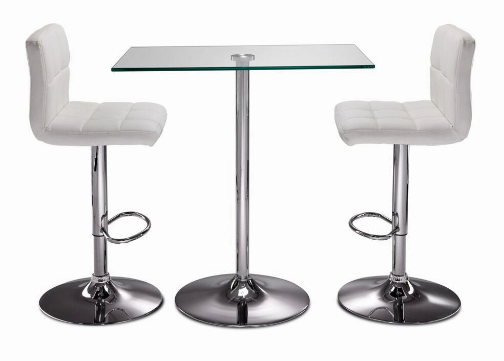 Roxanne 3-Piece Counter Height Rectangular Dining Set - Glass, Chrome, White